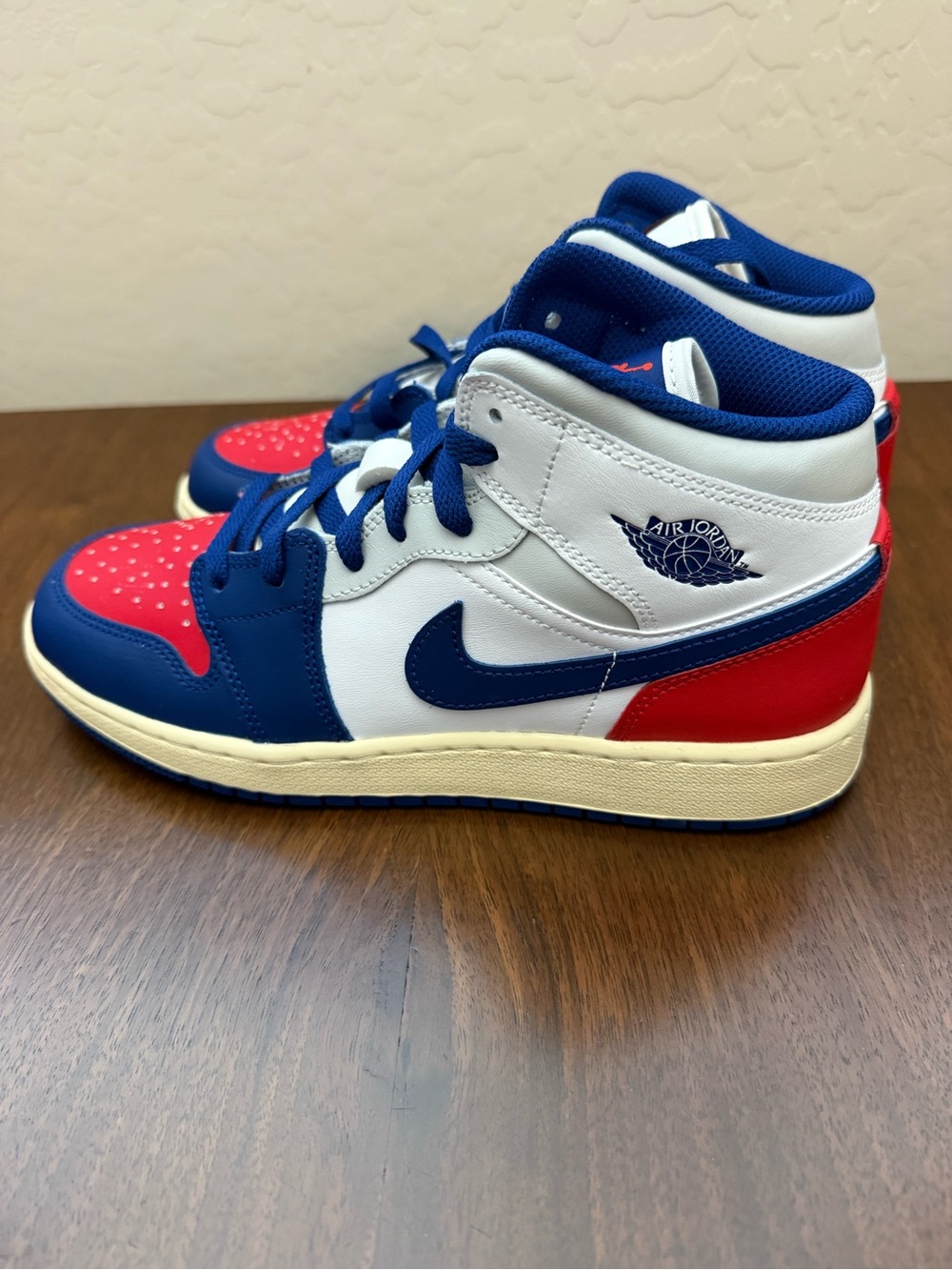 Jordan High-Top Sneakers in Blue, White & Red